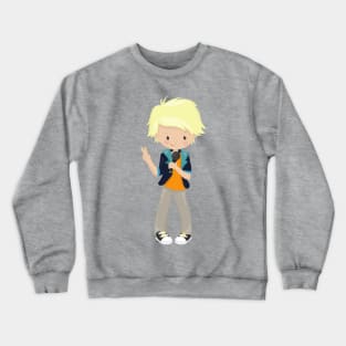 Rock Boy, Blond Hair, Band Singer, Microphone Crewneck Sweatshirt